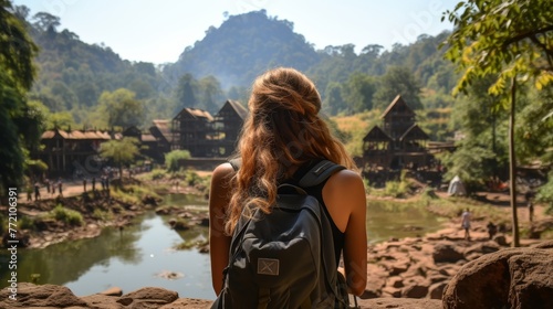 Young solo traveler watching over the valley