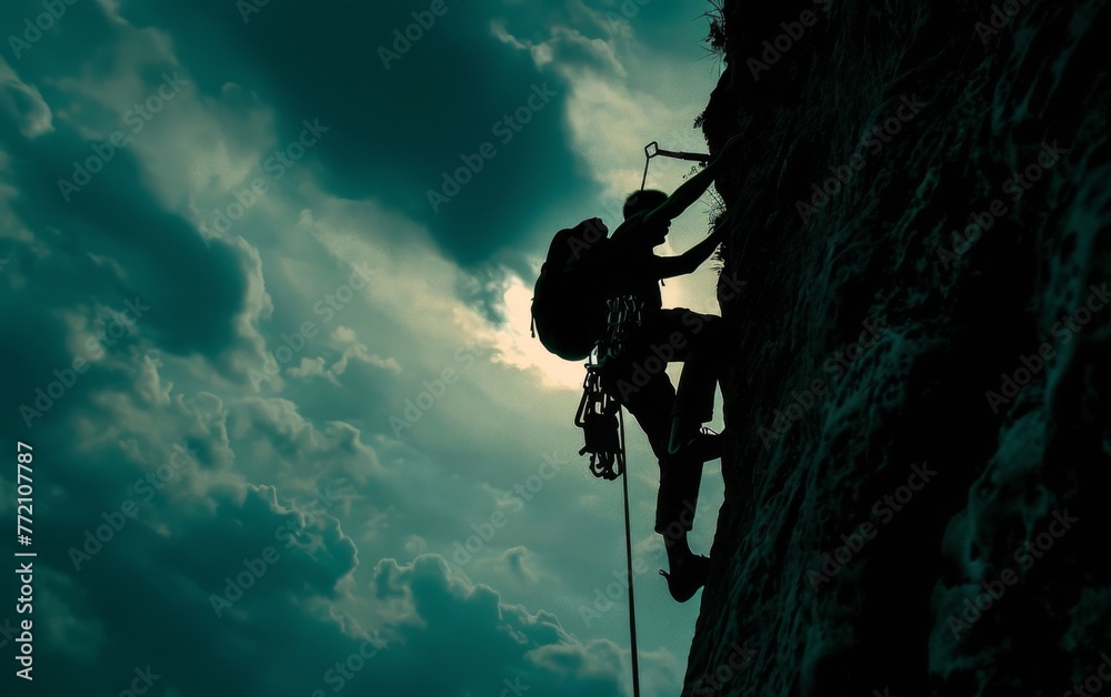 climber with great willpower - obrazy, fototapety, plakaty 