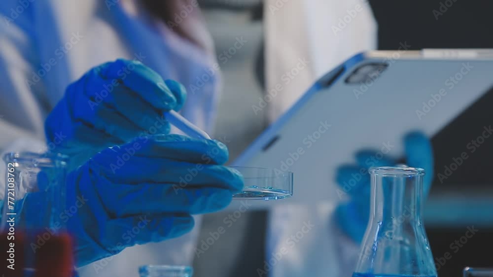Female Research Scientist Uses Micropipette Filling Test Tubes. Scientist Works in a Team of Scientists Trying to Cure Deadly Disease, They Work in a Big Laboratory/ Research Center. Female Research Scientist Uses Micropipette Filling Test Tubes. Scientist Works in a Team of Scientists Trying to Cure Deadly Disease, They Work in a Big Laboratory/ Research Center.