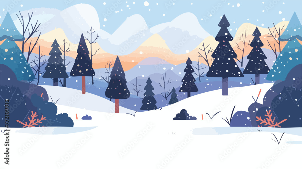 A Winter Scene At The Noon Vector Illustration