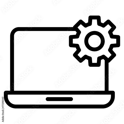 Gear on computer screen icon. 