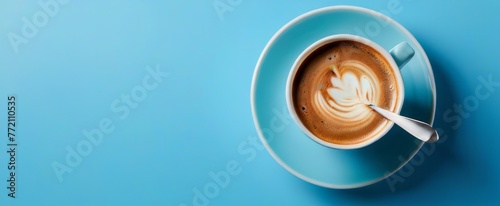 A Cup of Coffee on Blue Table