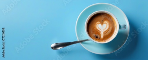 A Cup of Coffee on Blue Table