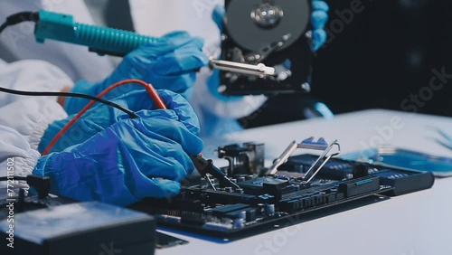 Close up portrait of computer engineer's hand is holding CPU's computer. photo