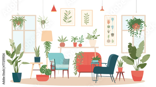 An Interior room with furniture and potted plants