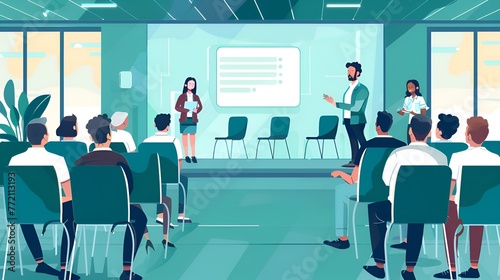 CEO Addressing Employees at Town Hall Meeting, CEO, addressing, employees, town hall meeting