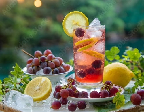 Iced Bayberry Lemon Juice, ice cube, grape wine photo