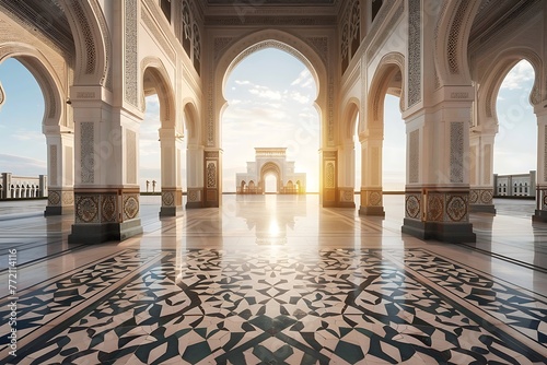 : A traditional middle eastern palace with a stunning architecture and geometric patterns © crescent