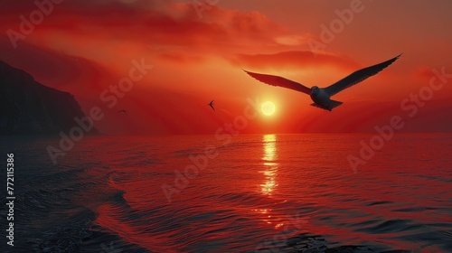 Witness the albatross in the sunset  symbolizing resilience  ambition  and the journey towards distant achievements.