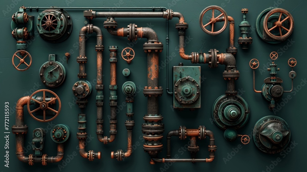 A clay-rendered set of industrial valves and pipes symbolizing fluid transport systems