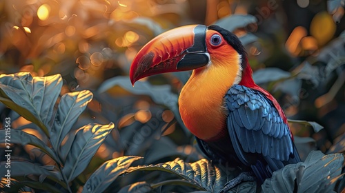 A colorful toucan serves as the messenger, seamlessly bridging distant tropical islands with telecommunications efficiency. photo