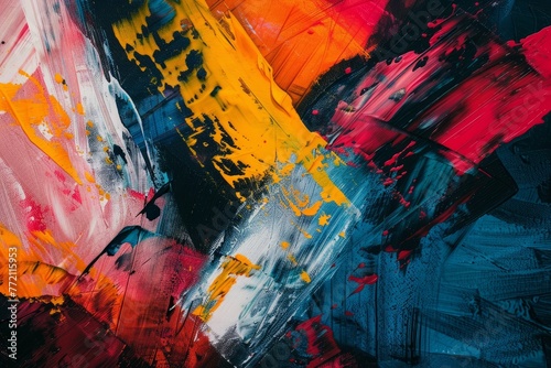 An abstract painting featuring a dynamic mix of colors, created with expressive brushstrokes that convey intensity and emotional turmoil © Ilia Nesolenyi