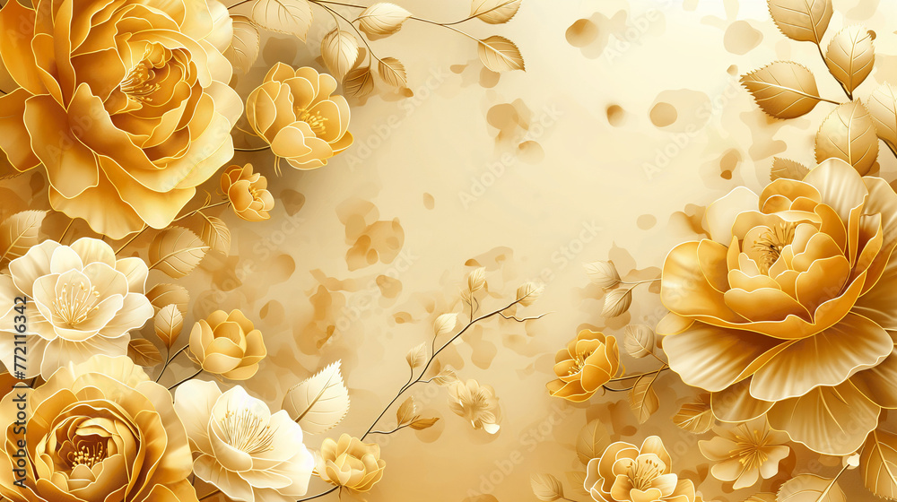 Luxury gold floral background vector. Golden gradient Roses and peonies ...