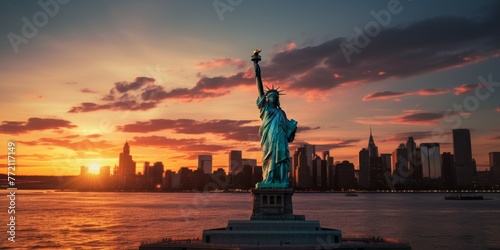 Statue of Liberty at sunset Generative AI © Evghenii