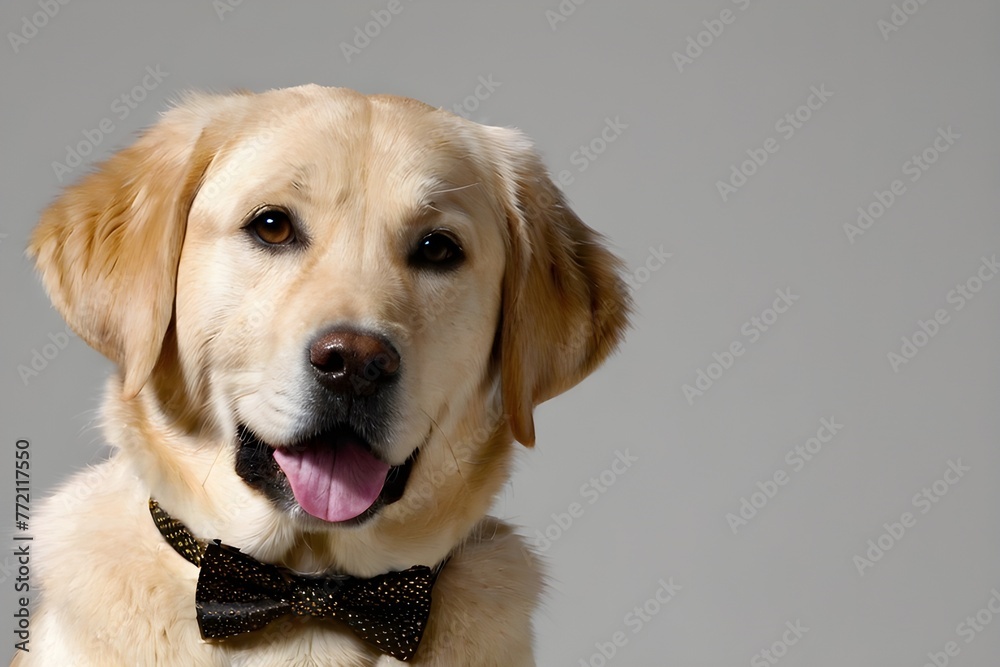 Adorable dog dressed up for a special occasion, wearing a festive bow tie. Perfect for pet, fashion, or celebration concepts. generative ai
