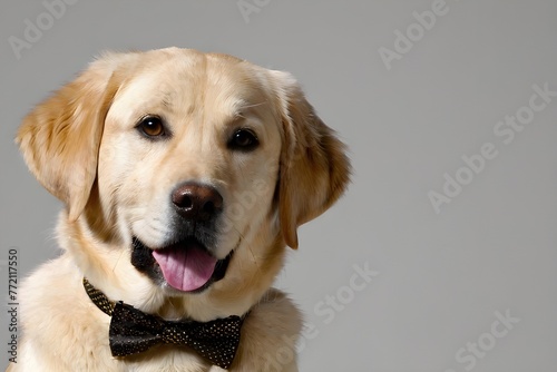 Adorable dog dressed up for a special occasion, wearing a festive bow tie. Perfect for pet, fashion, or celebration concepts. generative ai