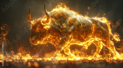 Furious Fire Bull, Bull running on fire. stock trading bullish divergence  © AI Vision Studio