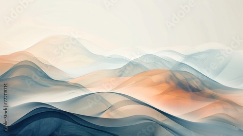 Abstract digital art of wavy lines simulating rolling hills in a serene, pastel color palette suggesting tranquility and fluidity.