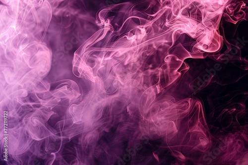 Detailed shot of pink and purple smoke creating patterns and shapes against a black backdrop