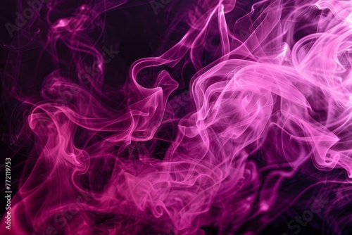 Detailed shot featuring intricate patterns and shapes of pink smoke against a black backdrop