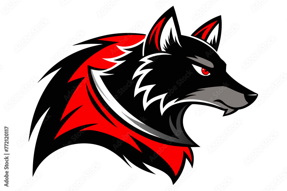 Obraz premium anthropomorphic black wolf with very long and bright red fox Spiked collar Profile Logo Mascot, sticker 