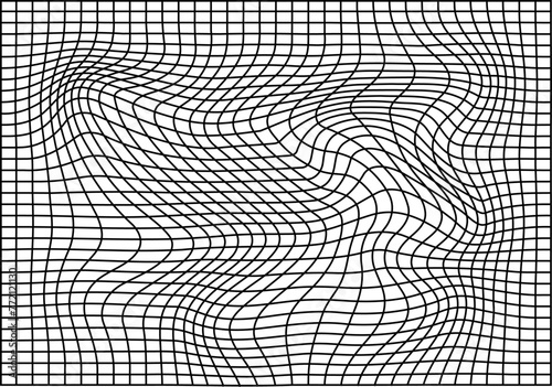 Fondo de cuadrícula o red distorsionada en fondo blanco.