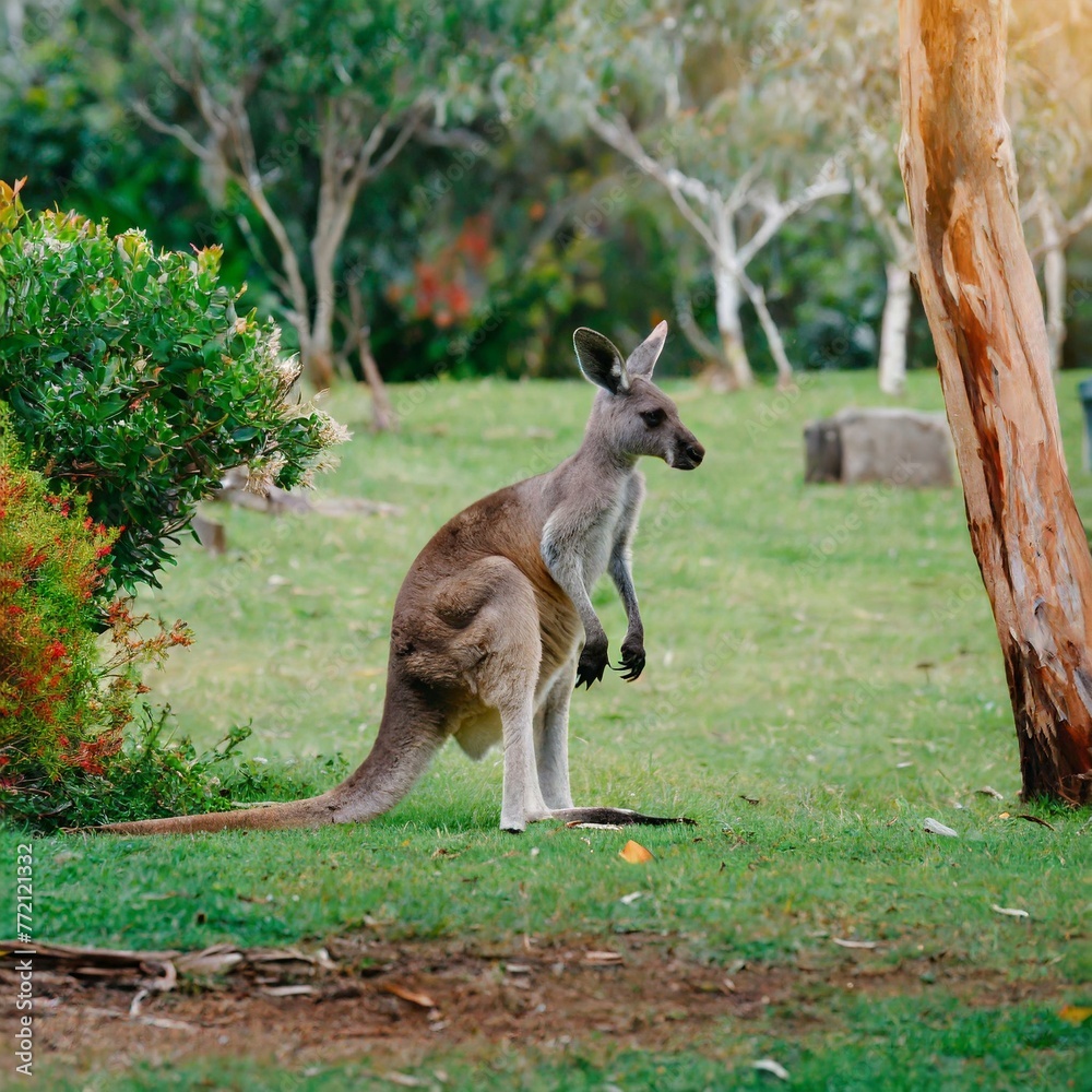 Outback Encounter: Australia's National Animal Kangaroo Grazing in the Garden