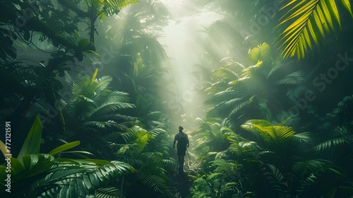 Wanderer Immersed in the Rich Tropical Rainforest of Hawaii