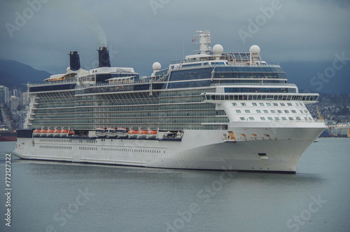 Modern cruiseship or cruise ship liner Eclipse arrival into Vancouver cruise port in Canada for Alaska cruising on family vacation