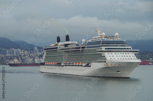 Modern cruiseship or cruise ship liner Eclipse arrival into Vancouver cruise port in Canada for Alaska cruising on family vacation © Tamme