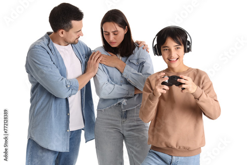 Teenage boy playing video g...