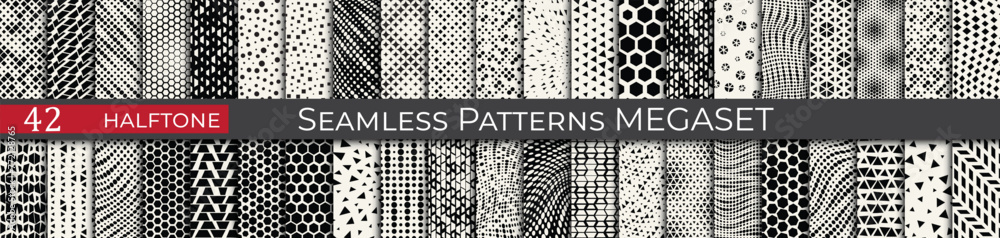 Triangle halftone pattern set. Unique hipster deco graphic. Subtle black and white patterns.