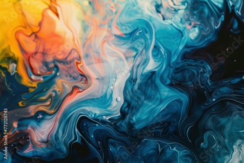 Beautiful abstraction of liquid paints in slow blending flow mixing together gently - generative ai