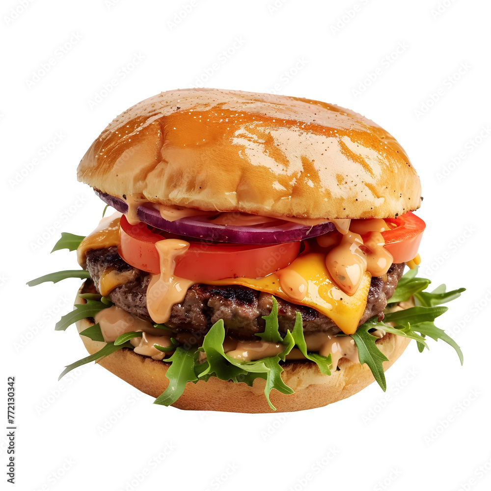 Delicious burger, isolated  on transparent background Ai Generated	