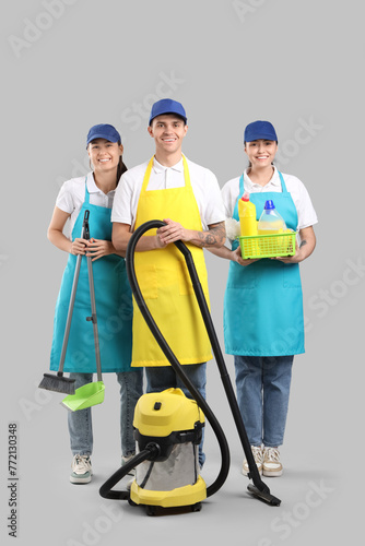 Workers of cleaning service...
