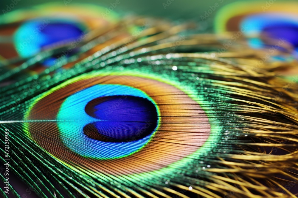 Fototapeta premium Intricate Peacock feather. Color art beauty. Generate Ai