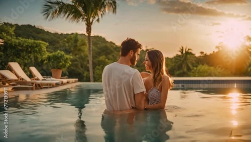 couple kissing in the pool photo