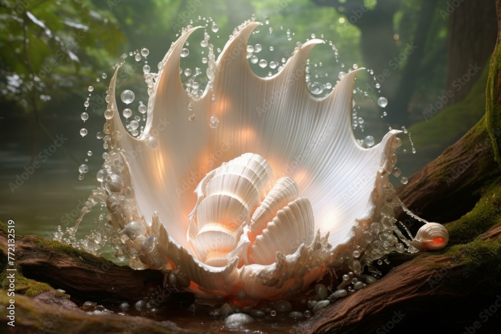 Timeless Sea pearl shell perfect. Scenic resort. Generate Ai