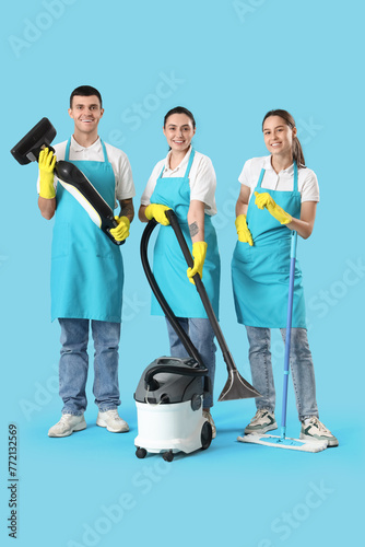Workers of cleaning service...