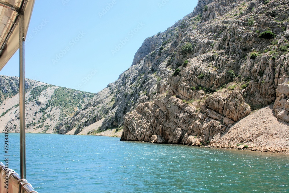 view while boating the Zrmanja river inland from Obrovac, Croatia