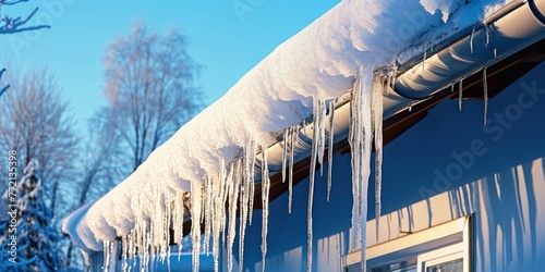 Preventing ice dams on roofs in freezing weather with dangerous icicles, Generative AI 