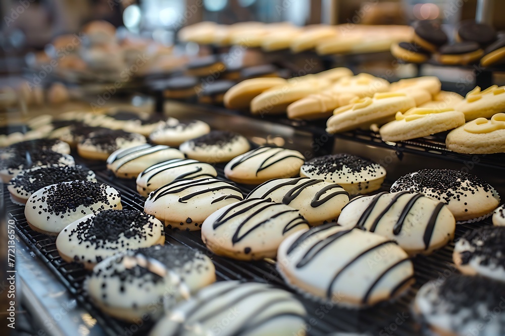 Black and white cookies at bakery .
