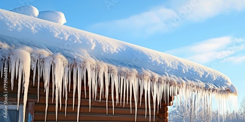 House roof adorned with icicle hangings, Generative AI 