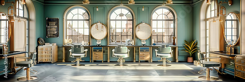 Elegant Hair Salon Design: A Luxurious Interior with Sleek Furnishings and Modern Equipment for a Premium Styling Experience