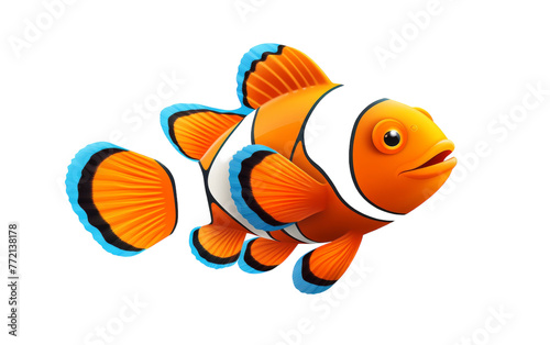 An orange clownfish gracefully swimming in front of a crisp white background