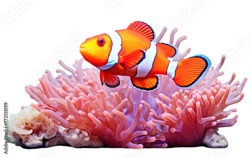 A colorful clown fish gracefully swims among vibrant coral in a lively aquarium setting