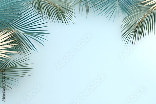 White Blank Background with Palm Leaves Against Blue  white background  blank  palm leaves  blue