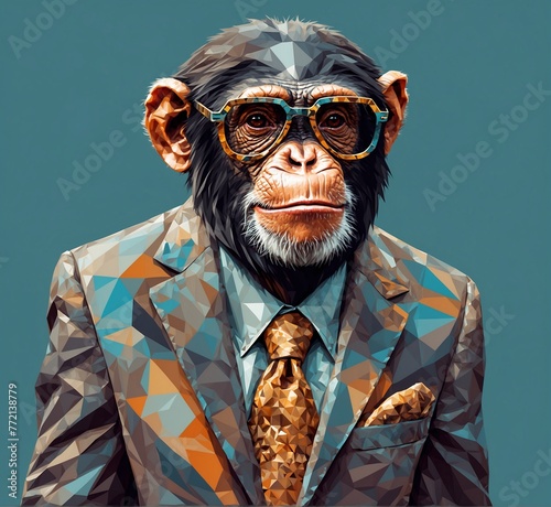 Monkey in a suit and sunglasses. Vector illustration of a monkey.