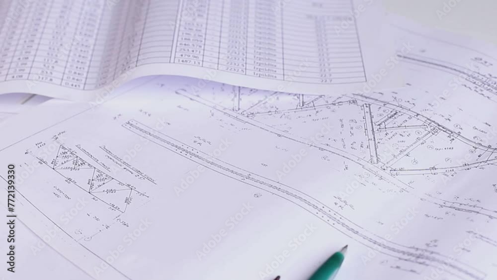 Slow motion drawings of a construction engineer on a sheet of paper Slow motion drawings of a construction engineer on a sheet of paper