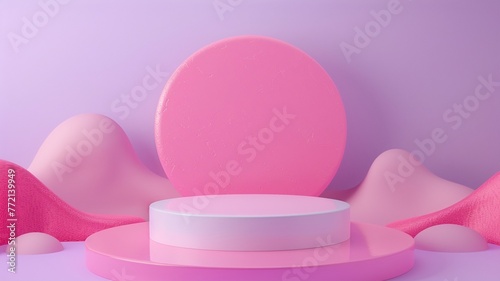 Round ceramic pink podium on pastel purple background © zetrum